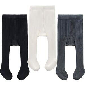 3-Pack Baby Girls Ribbed Knit Tights Stockings Cotton Pantyhose 6-12Months White